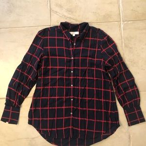 Ladies Collared Button Down Shirt Print 2 Button Cuff Loft Size M